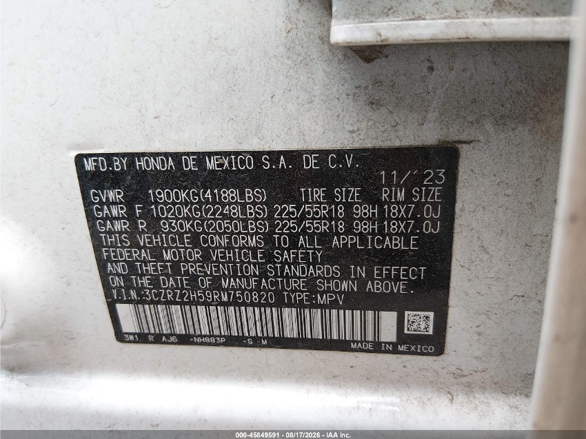 Honda HR-V AWD SPORT W/O BSI 2024