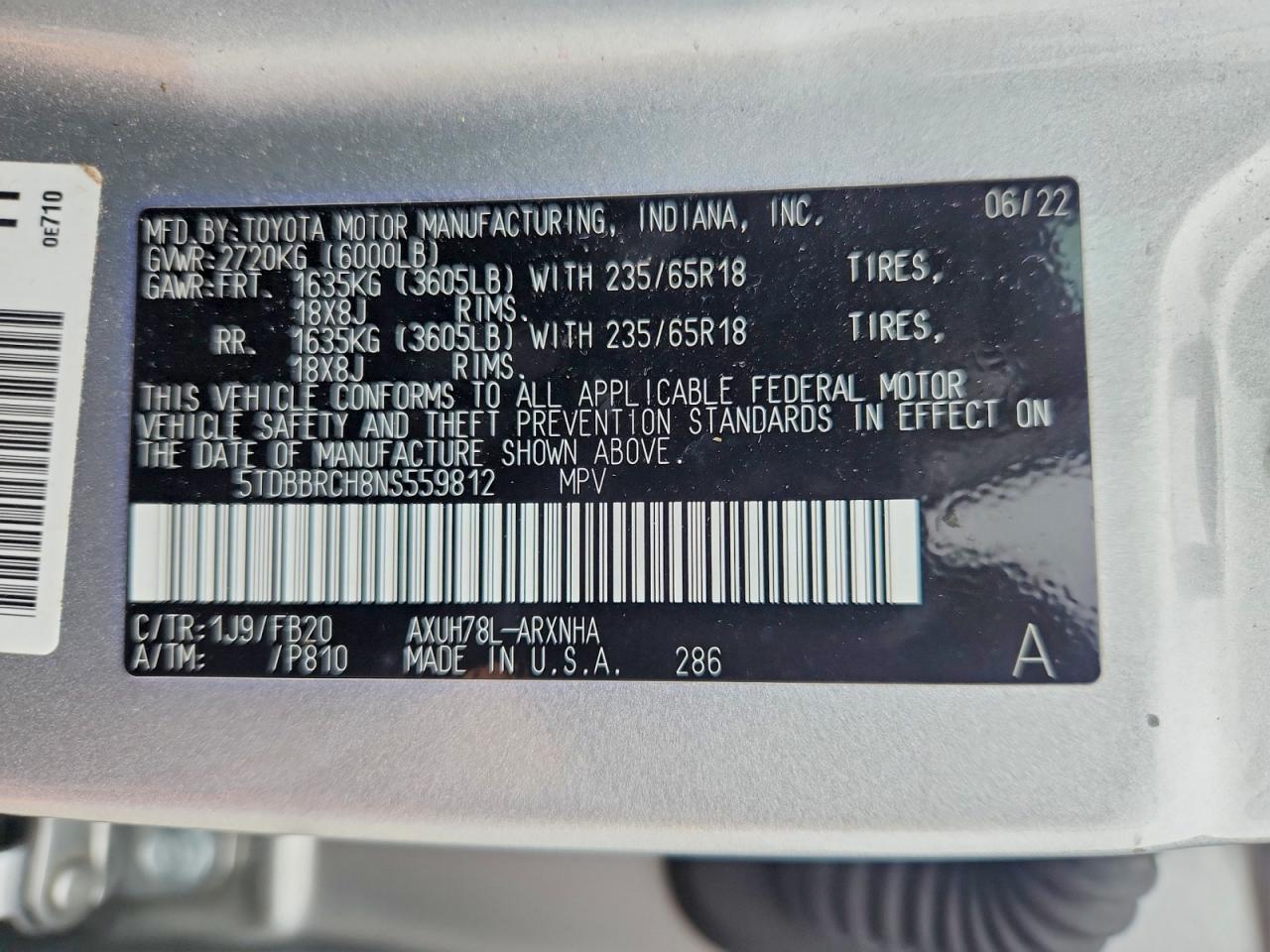 Toyota Highlander HYBRID LE 2022