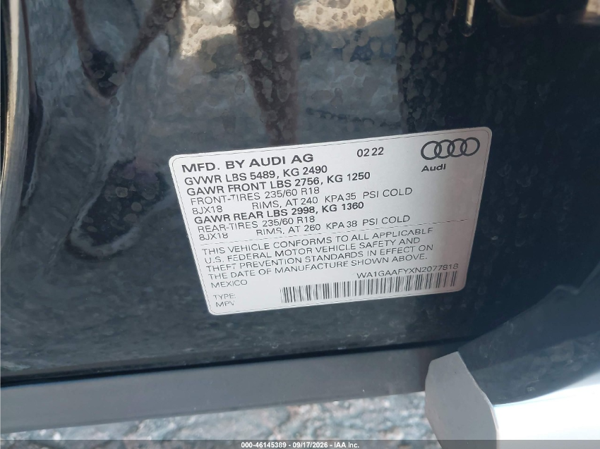 Audi Q5 PREMIUM 45 TFSI S LINE QUATTRO S TRONIC 2022